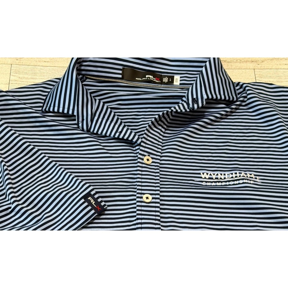 RLX Ralph Lauren Wyndham Championship Golf Polo Shirt Blue Striped Mens Large